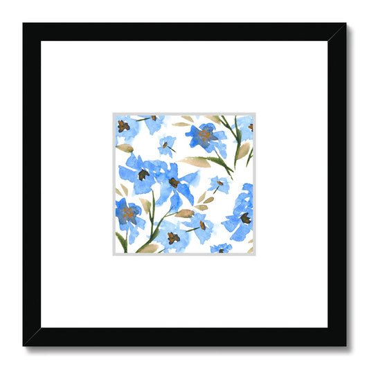 Framed Fine Art Print, Faux Mat - 12x12 inches | Blue Floral Watercolor, fms-1400-002