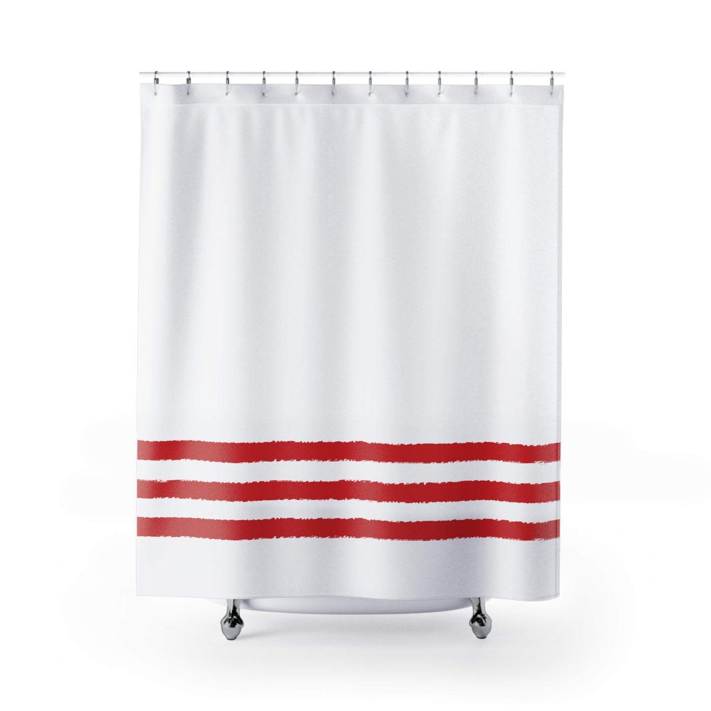 White Shower Curtain with Red Hand-painted Stripe Print | SC-1111-100