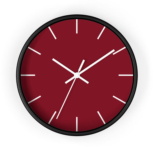 Wall Clock with Burgundy Red Face | Black Base | White Hands