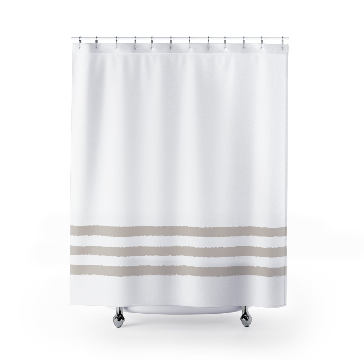 White Shower Curtain with Taupe Hand-painted Stripe Print | SC-1162-467