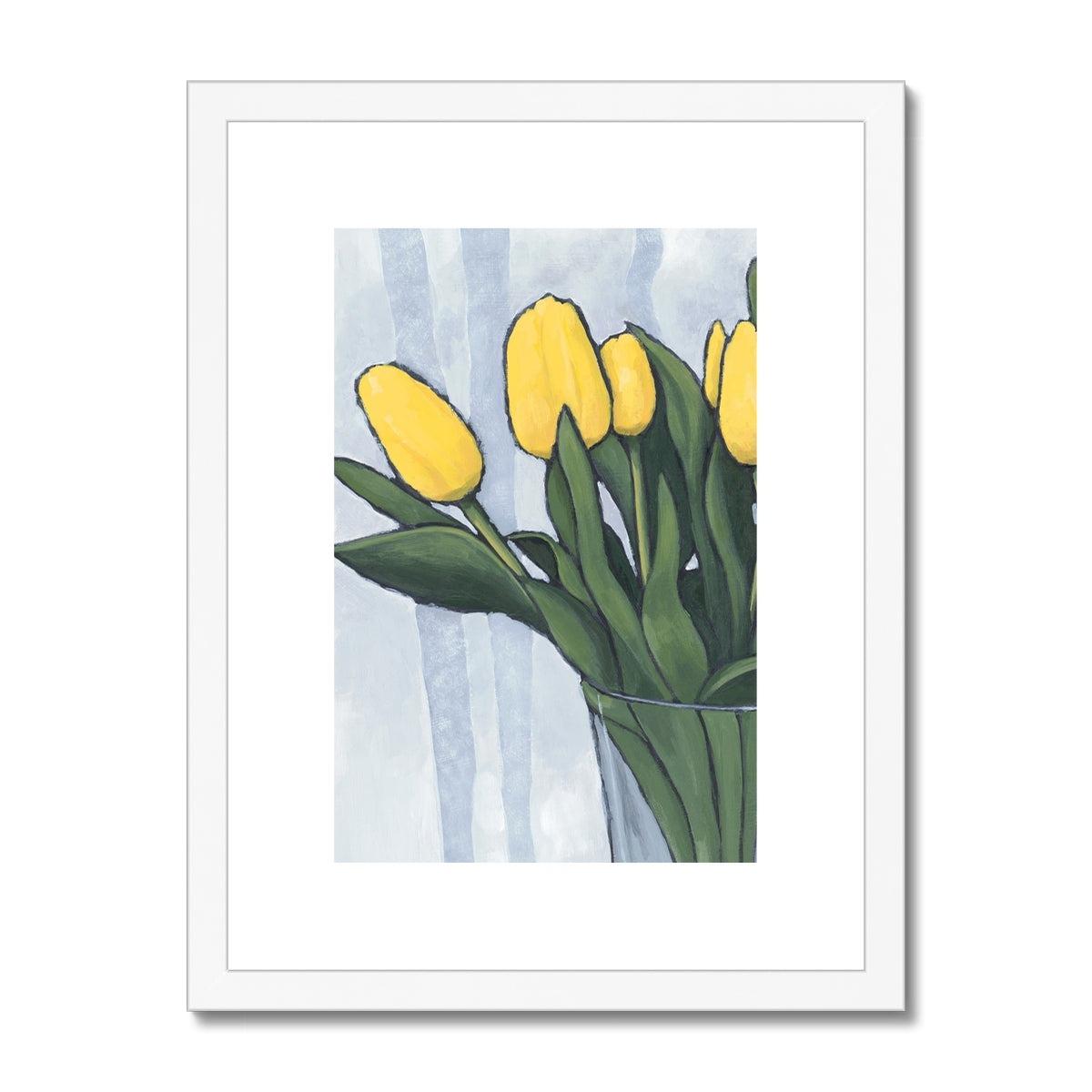 Framed Fine Art Print, White Mat - 8x12 12x16 12x18 inches | Yellow Tulips in Acrylic, FPV-1120-002