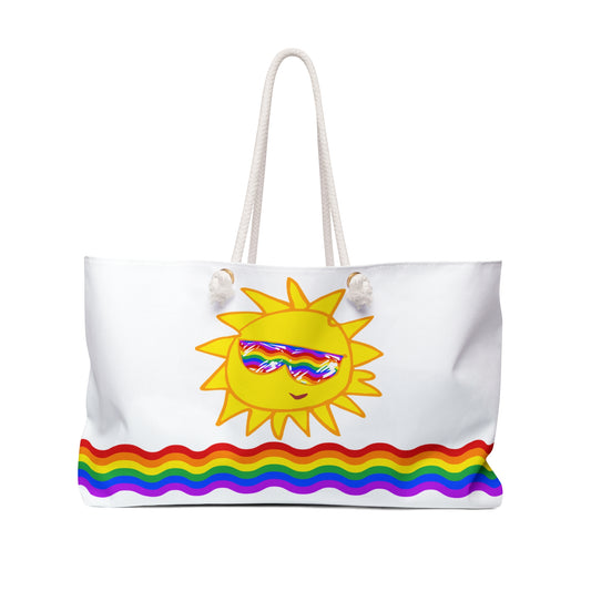White Beach Tote / Weekender Bag with Sunfilled Rainbow Vibes | WBPF-W