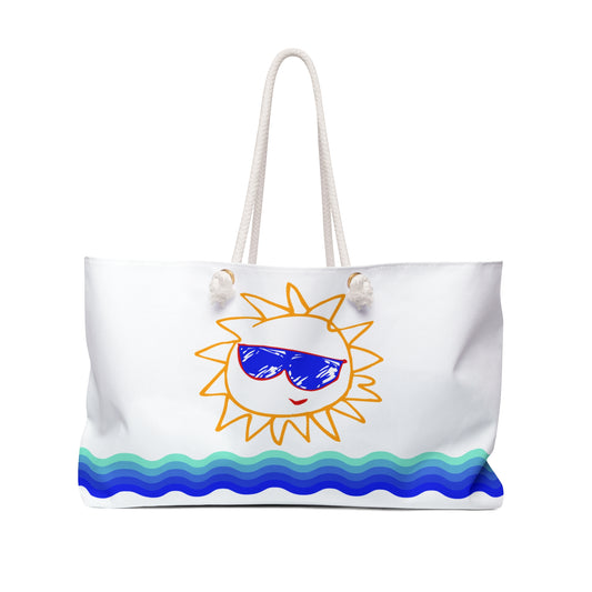 White Beach Tote / Weekender Bag with Sunfilled Cheerful Vibes | WBST