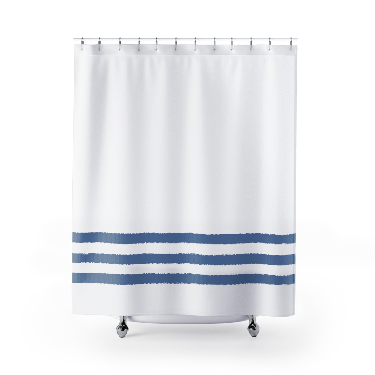 White Shower Curtain with Blue Hand-painted Stripe Print | SC-1231-100