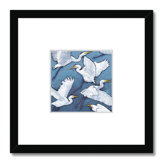Framed Fine Art Print, Faux Mat - 12x12 inches | White Herons in Acrylic, FMS-1020-001