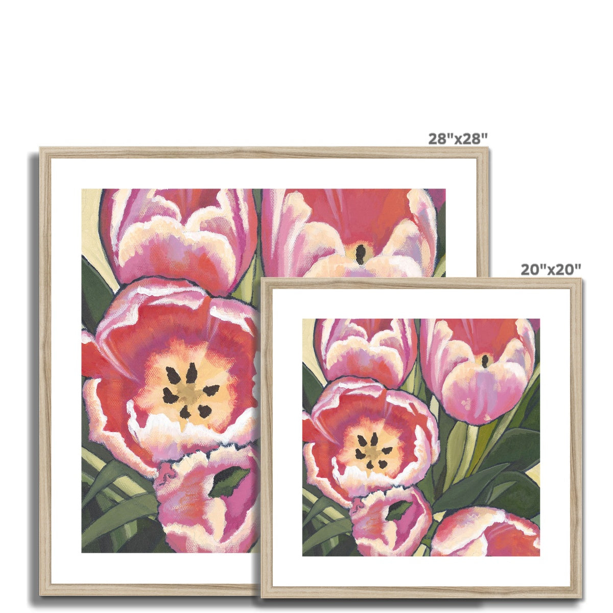 Framed Fine Art Print - 8x8 12x12 16x16 20x20 24x24 28x28 36x36 inches | Pink Tulips in Acrylic, FPS-1080