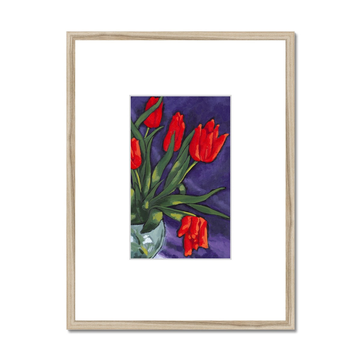 Framed Fine Art Print, Faux Mat - 18x24 inches | Red Tulips in Acrylic, FMV-1110-002