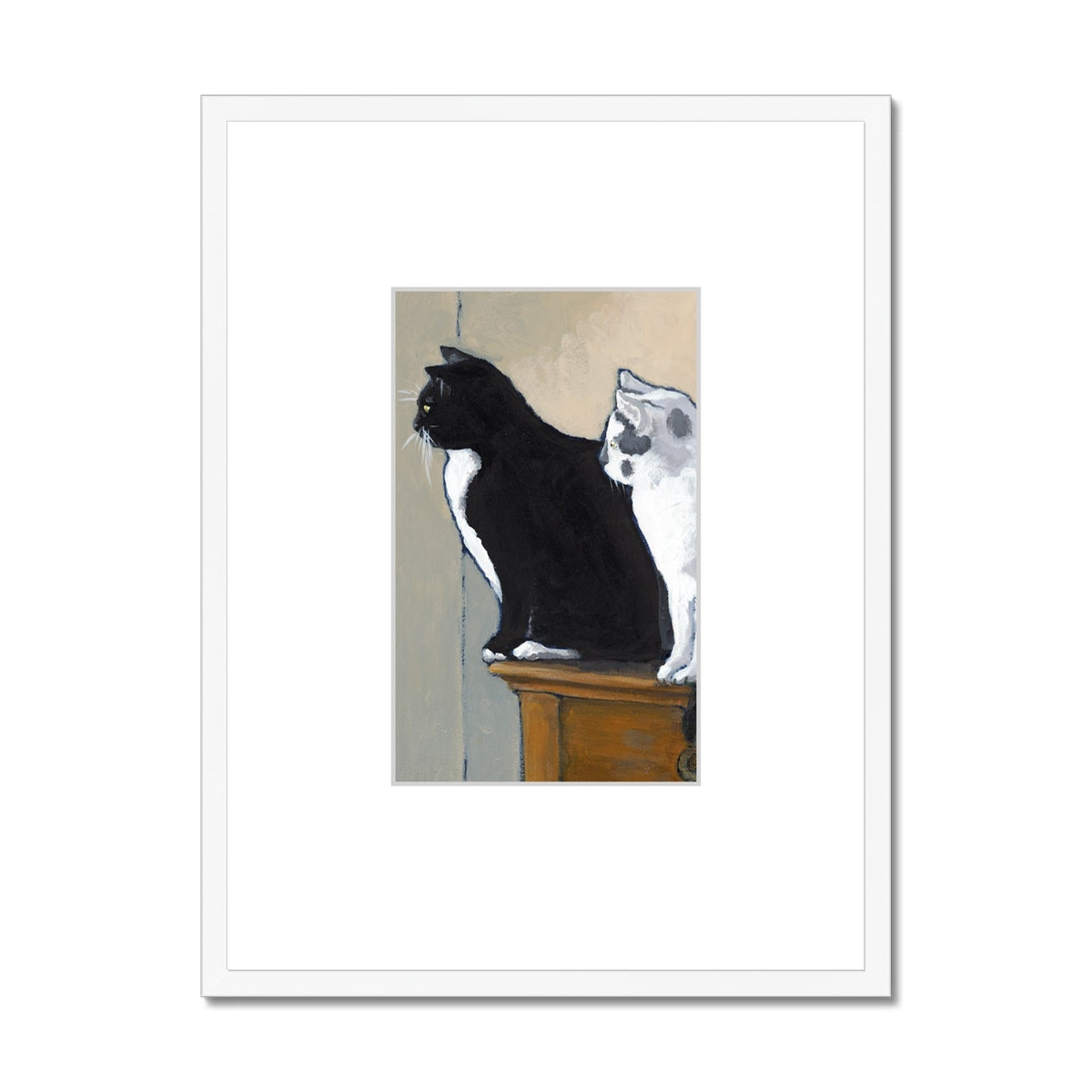 Framed Fine Art Print, Faux Mat - 18x24 inches | Black Cat White Cat in Acrylic, FMV-1000-1122