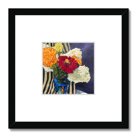 Framed Fine Art Print, Faux Mat - 12x12 inches | Hydrangeas & Zinnias in Acrylic, FMS-1030