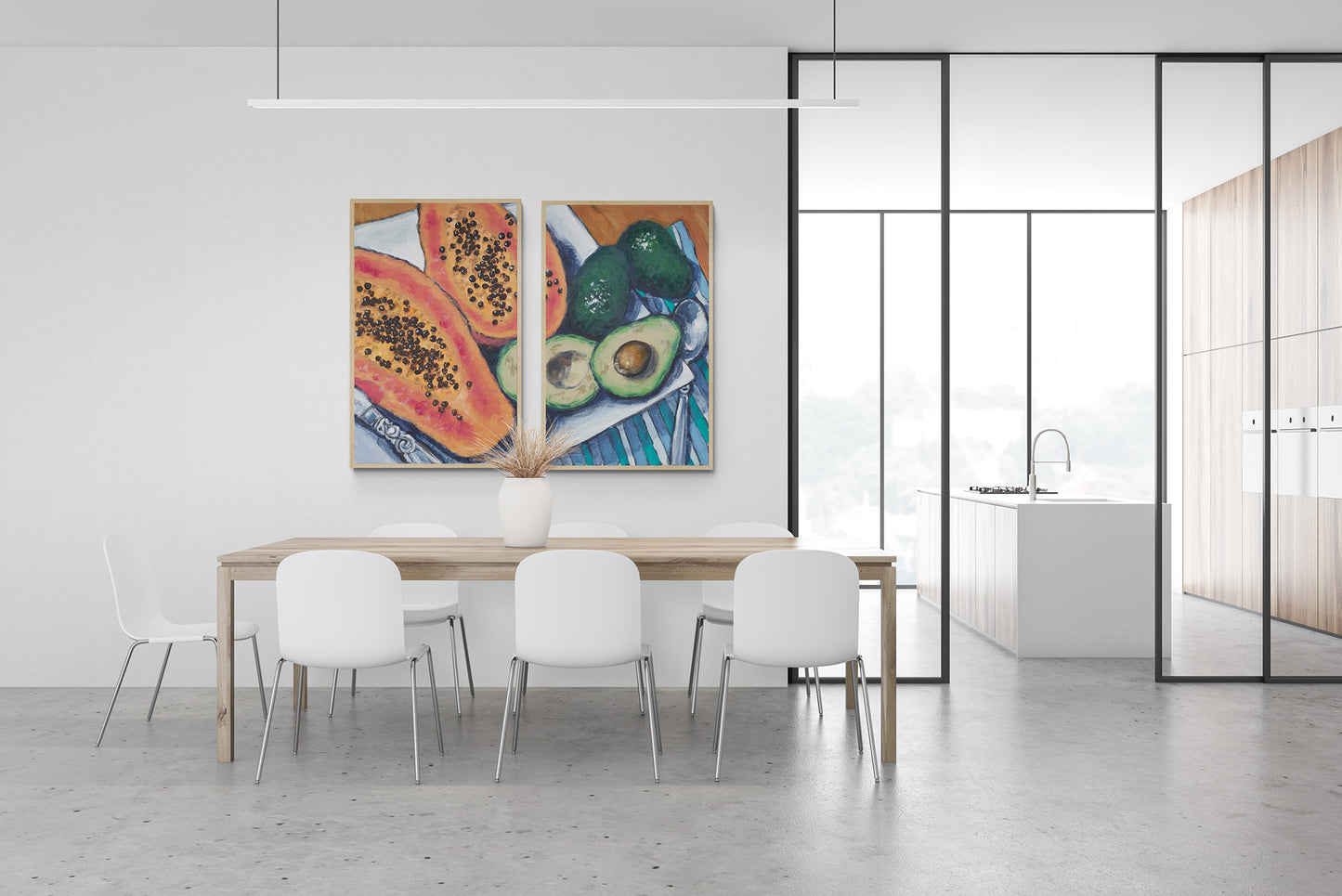 Fine Art Canvas Print - Two Panels of 15x24 20x32 25x40 30x48 35x56 inches | Papaya & Avocados in Acrylic, CPH2-2105