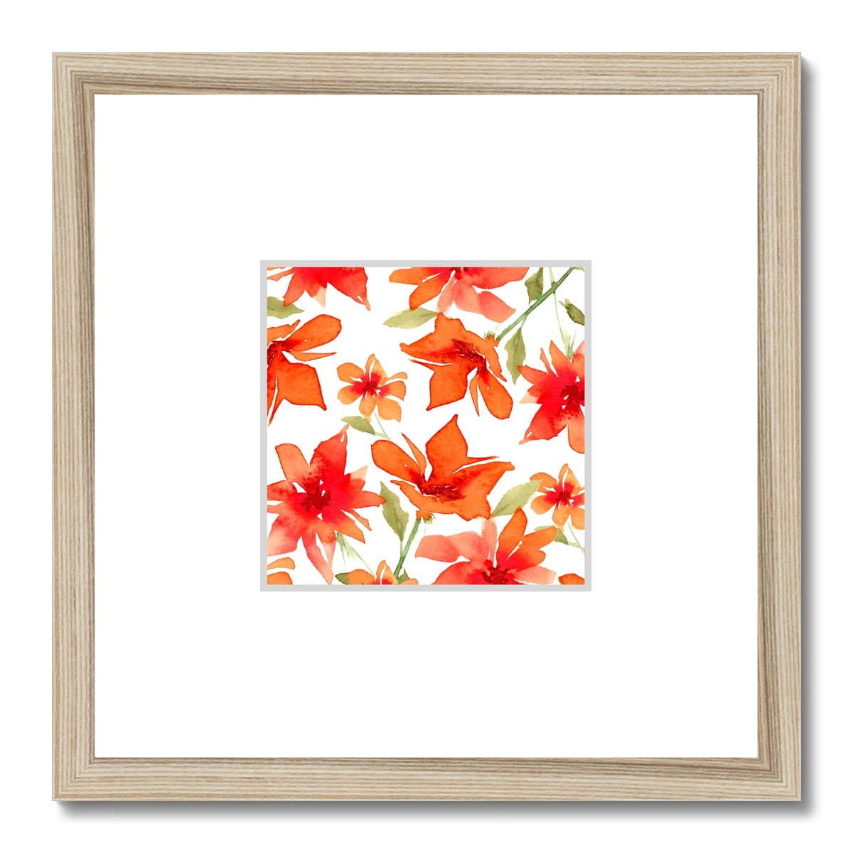 Framed Fine Art Print, Faux Mat - 12x12 inches | Red Floral Watercolor, fms-1410-002