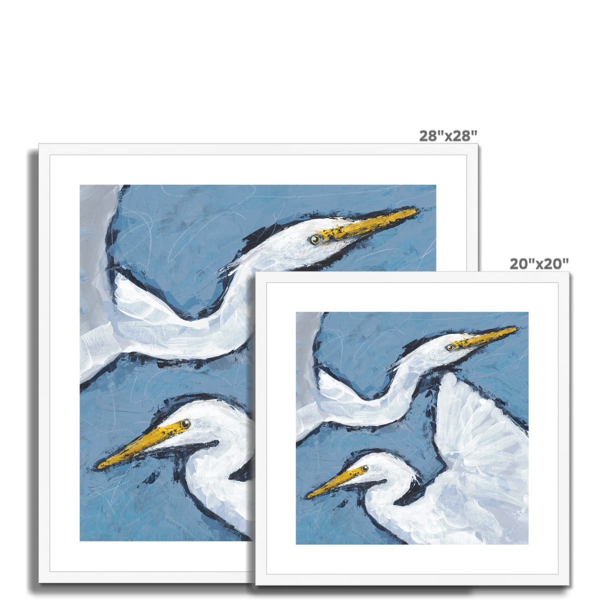 Framed Fine Art Print, White Mat - 8x8 12x12 16x16 20x20 24x24 28x28 inches | Heron Pair in Acrylic, FPS-1020-002