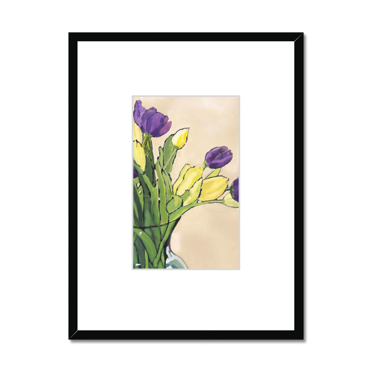 Framed Fine Art Print, Faux Mat - 18x24 inches | Purple & Yellow Tulips in Acrylic, FMV-1060