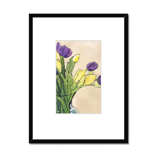 Framed Fine Art Print, Faux Mat - 18x24 inches | Purple & Yellow Tulips in Acrylic, FMV-1060