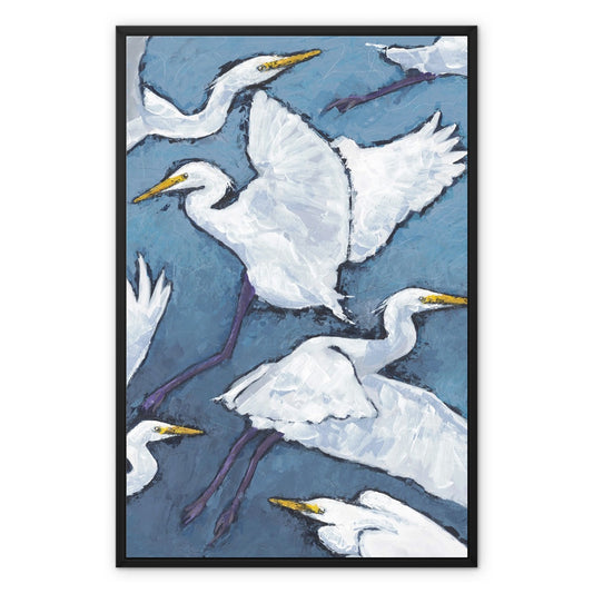 Framed Fine Art Canvas Print - 24x36 32x48 inches | White Herons in Acrylic, FCV-1020-001-MW