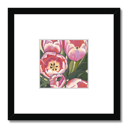 Framed Fine Art Print, Faux Mat - 12x12 inches | Pink Tulips in Acrylic, FMS-1080