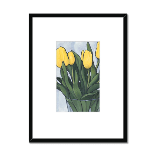 Framed Fine Art Print, Faux Mat - 18x24 inches | Yellow Tulips in Acrylic, FMV-1120-003