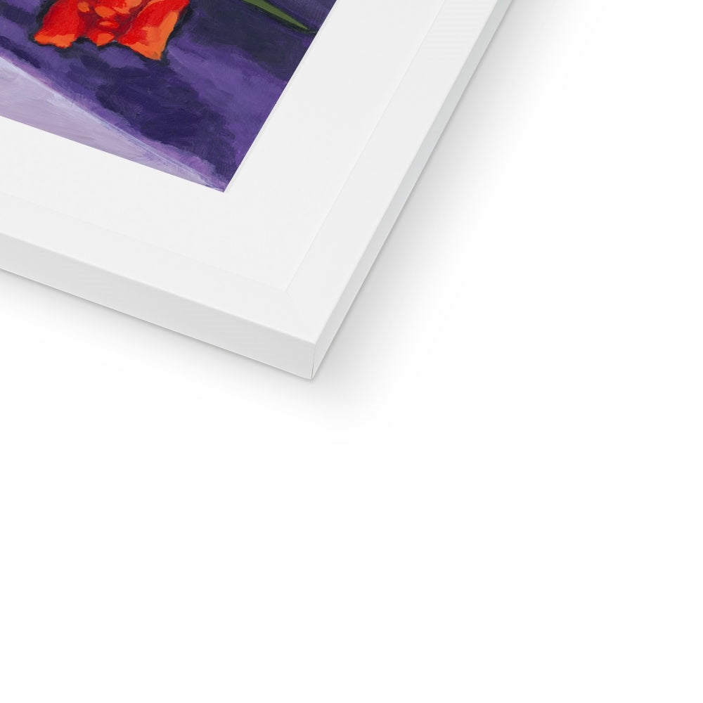 Framed Fine Art Print, White Mat - 11x14 inches | Red Tulips in Acrylic, FPV-1111-001