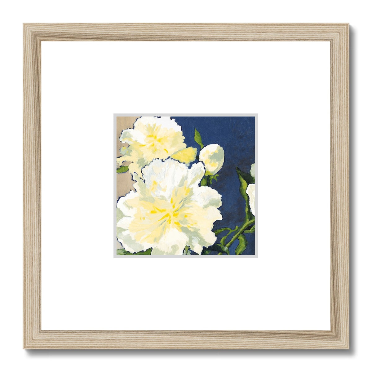 Framed Fine Art Print, Faux Mat - 12x12 inches | White Peonies in Acrylic, FMS-1050