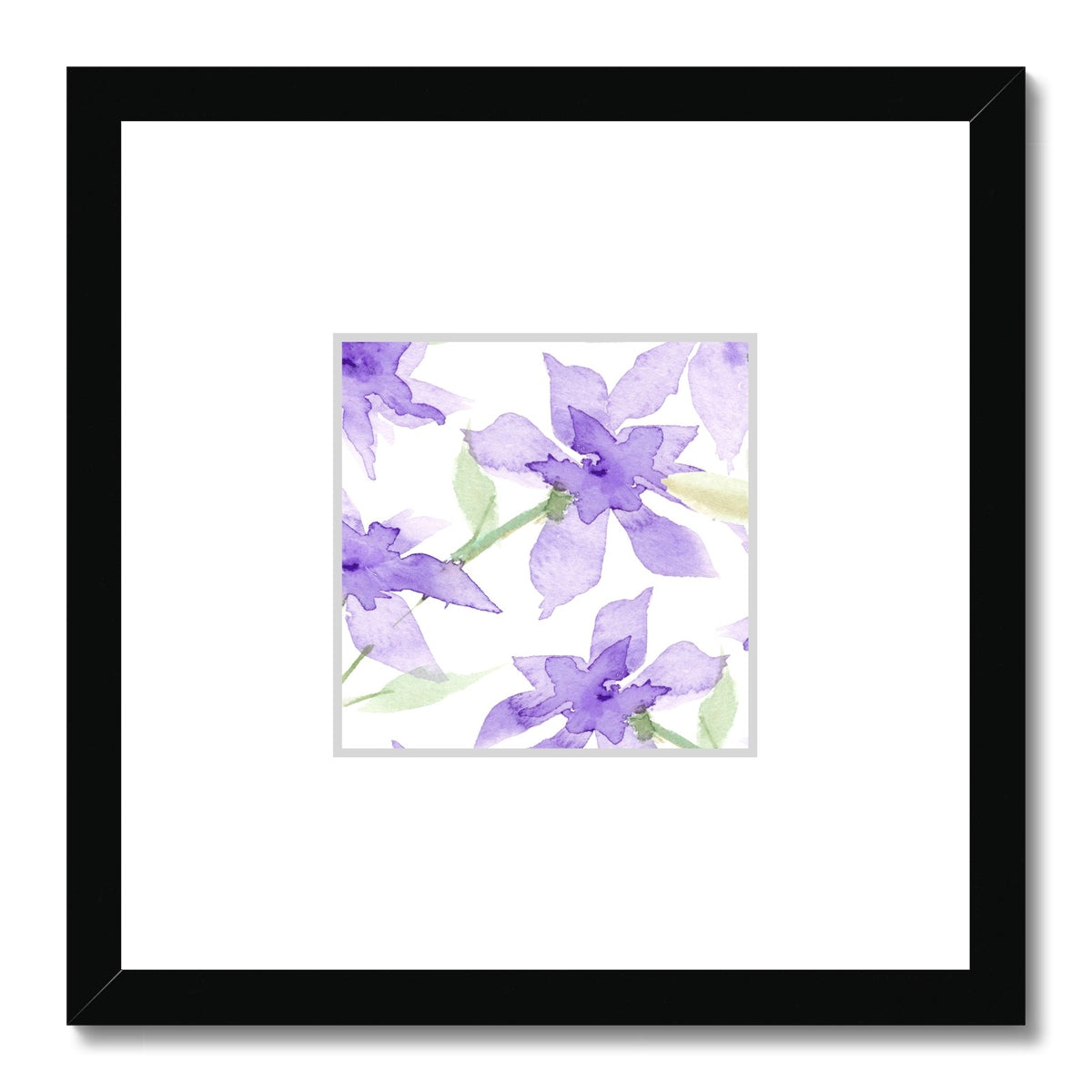 Framed Fine Art Print, Faux Mat - 12x12 inches | Purple Floral Watercolor, fms-1320-003