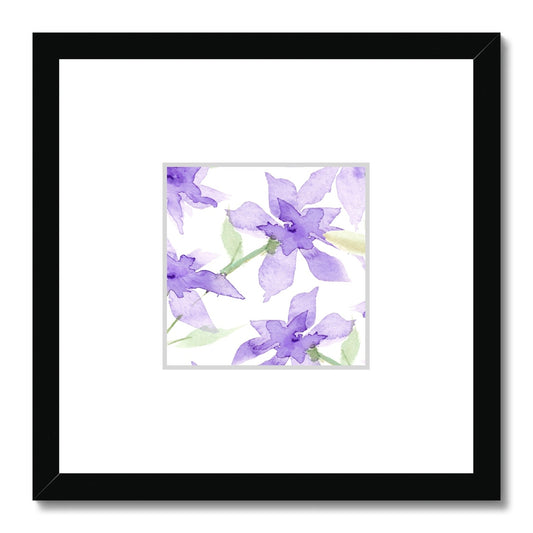 Framed Fine Art Print, Faux Mat - 12x12 inches | Purple Floral Watercolor, fms-1320-003