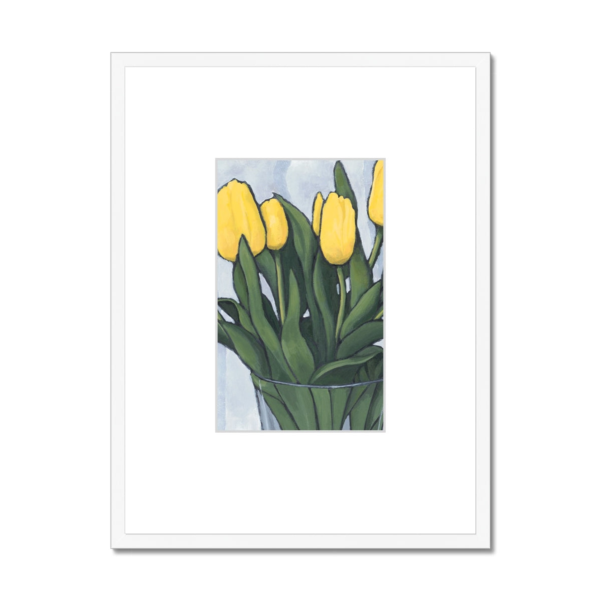 Framed Fine Art Print, Faux Mat - 18x24 inches | Yellow Tulips in Acrylic, FMV-1120-003