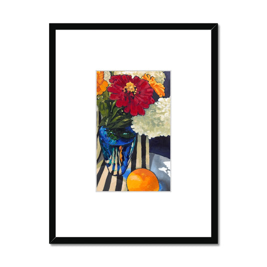 Framed Fine Art Print, Faux Mat - 18x24 inches | Hydrangeas & Zinnias in Acrylic, FMV-1030-003