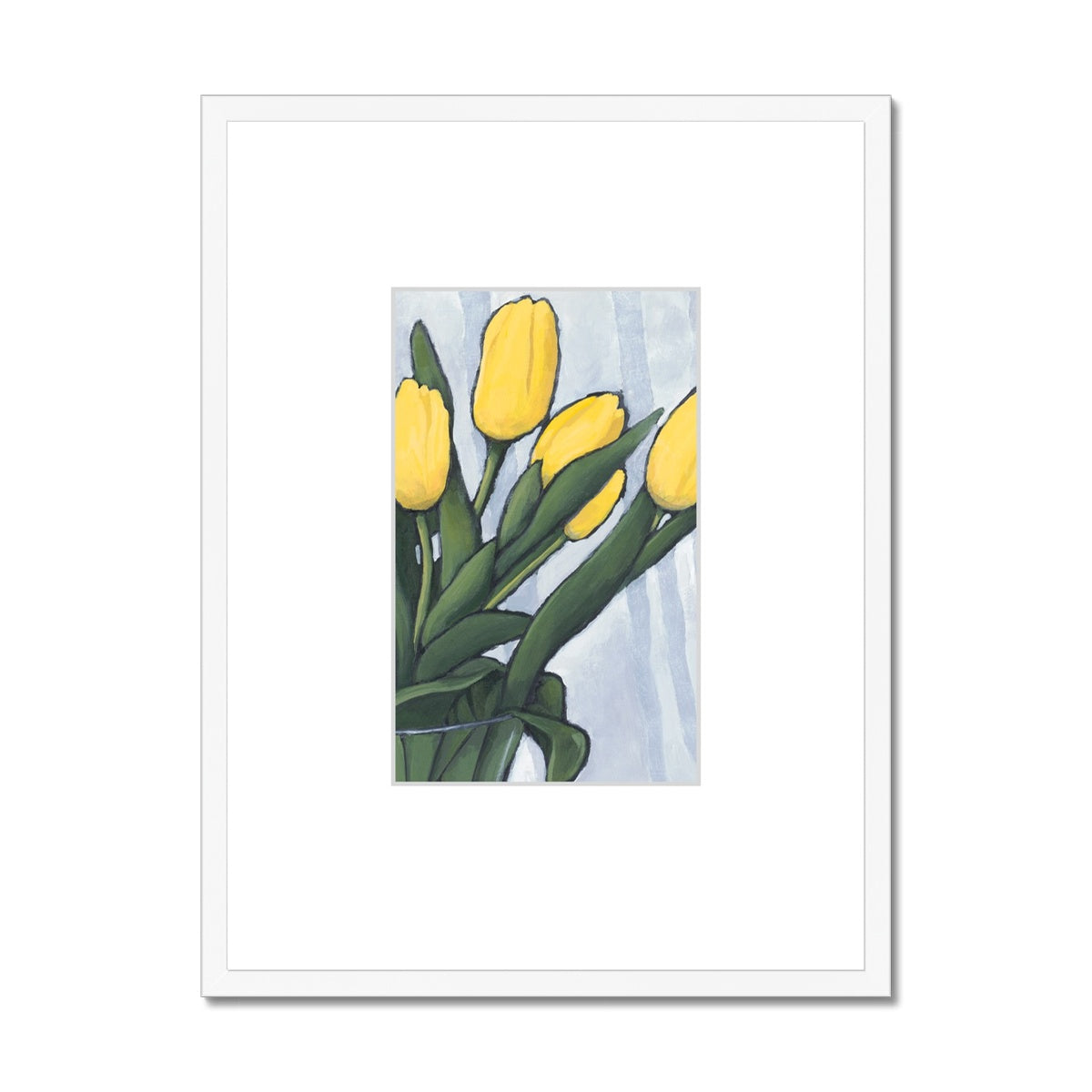 Framed Fine Art Print, Faux Mat - 18x24 inches | Yellow Tulips in Acrylic, FMV-1120-002