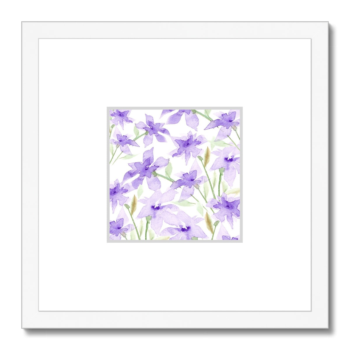 Framed Fine Art Print, Faux Mat - 12x12 inches | Purple Floral Watercolor, fms-1320-001