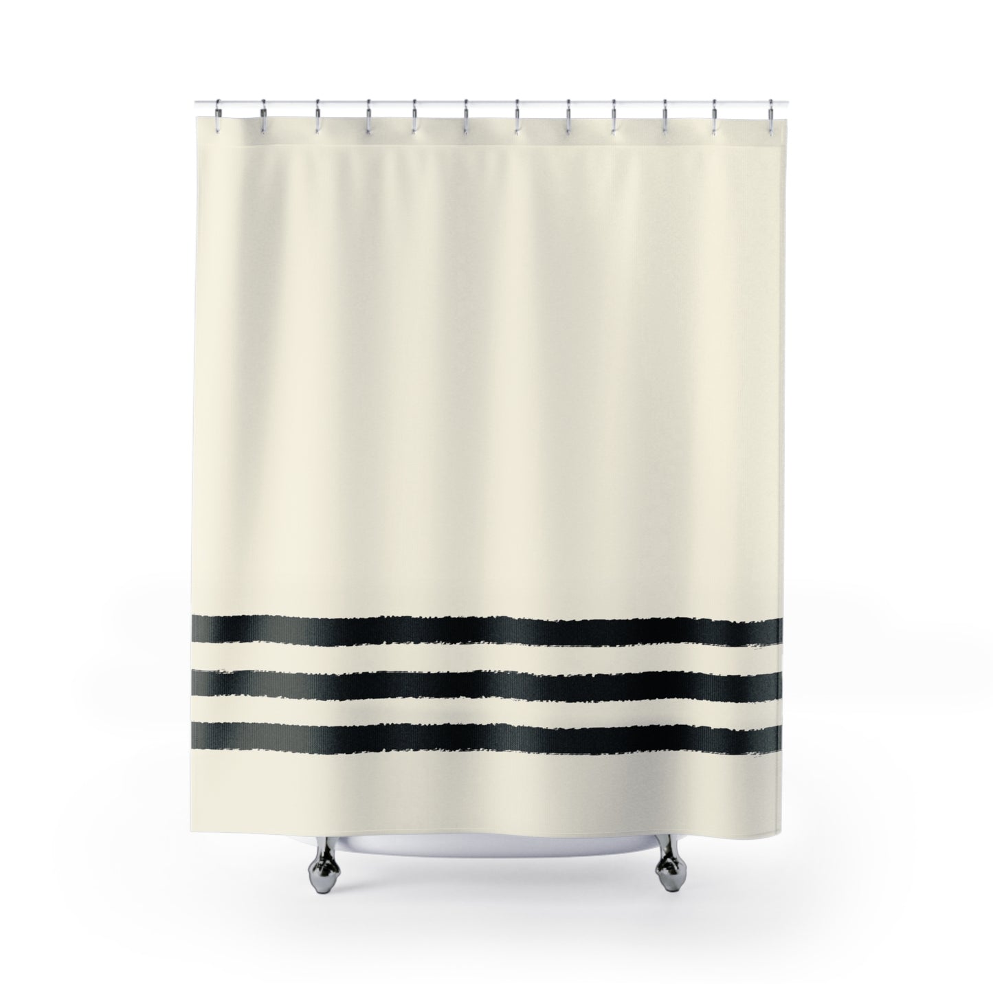 Pale Cream Shower Curtain with Black Hand-painted Stripe Print | SC- 1013