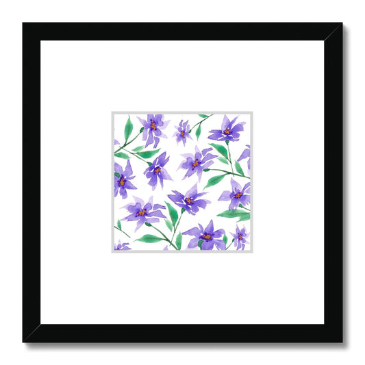 Framed Fine Art Print, Faux Mat - 12x12 inches | Purple Floral Watercolor, fms-1350-003