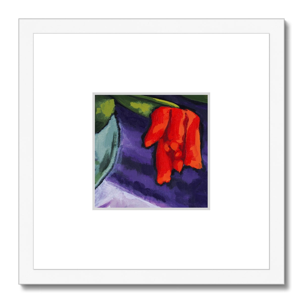 Framed Fine Art Print, Faux Mat - 12x12 inches | Red Tulips in Acrylic, FMS-1111-002