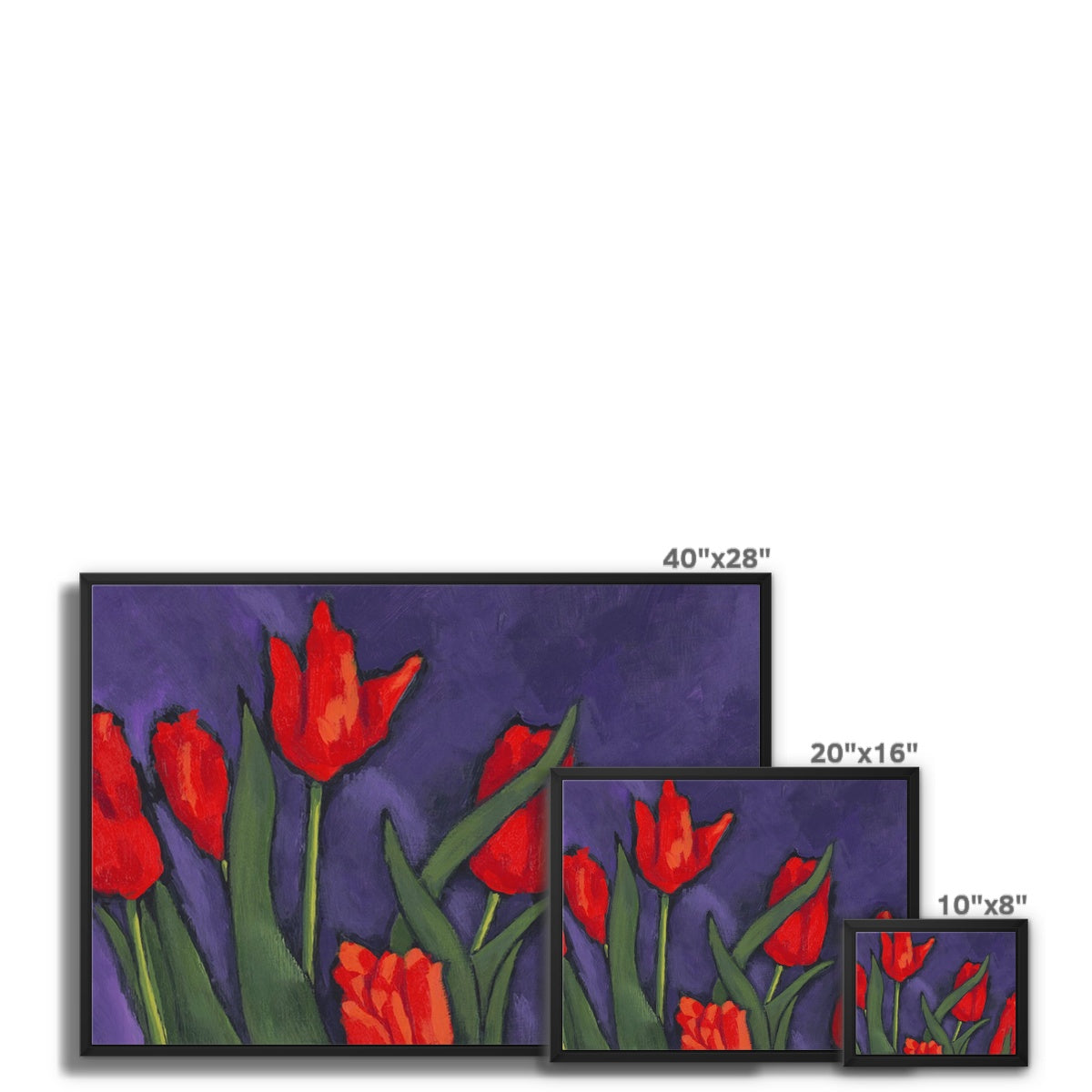 Framed Fine Art Canvas Print - 10x8 12x12 16x16 20x16 20x20 24x24 28x28 32x32 40x28 inches | Red Tulips in Acrylic, FCV-1111-1142-MW