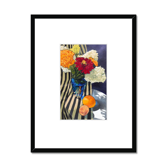 Framed Fine Art Print, Faux Mat - 18x24 inches | Hydrangeas & Zinnias in Acrylic, FMV-1030-001