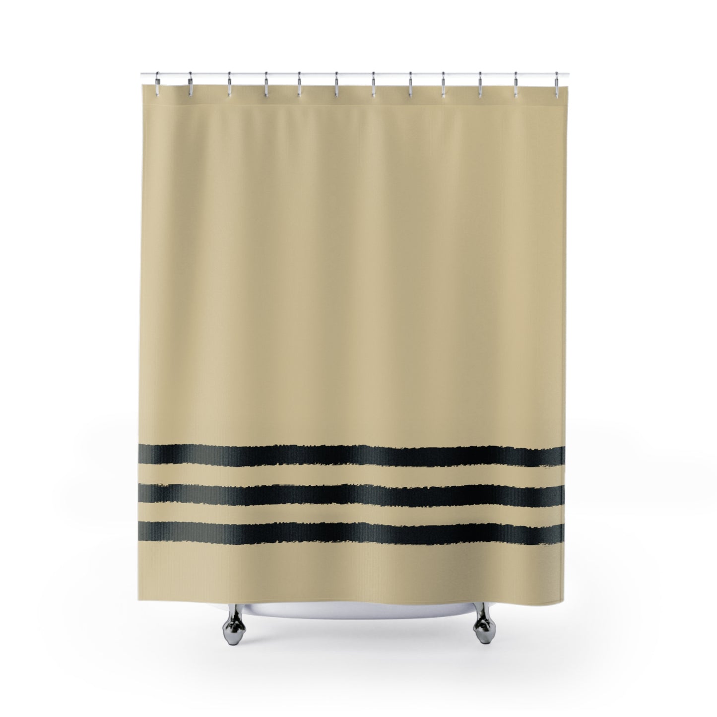 Tan Shower Curtain with Black Hand-painted Stripe Print | SC-1014