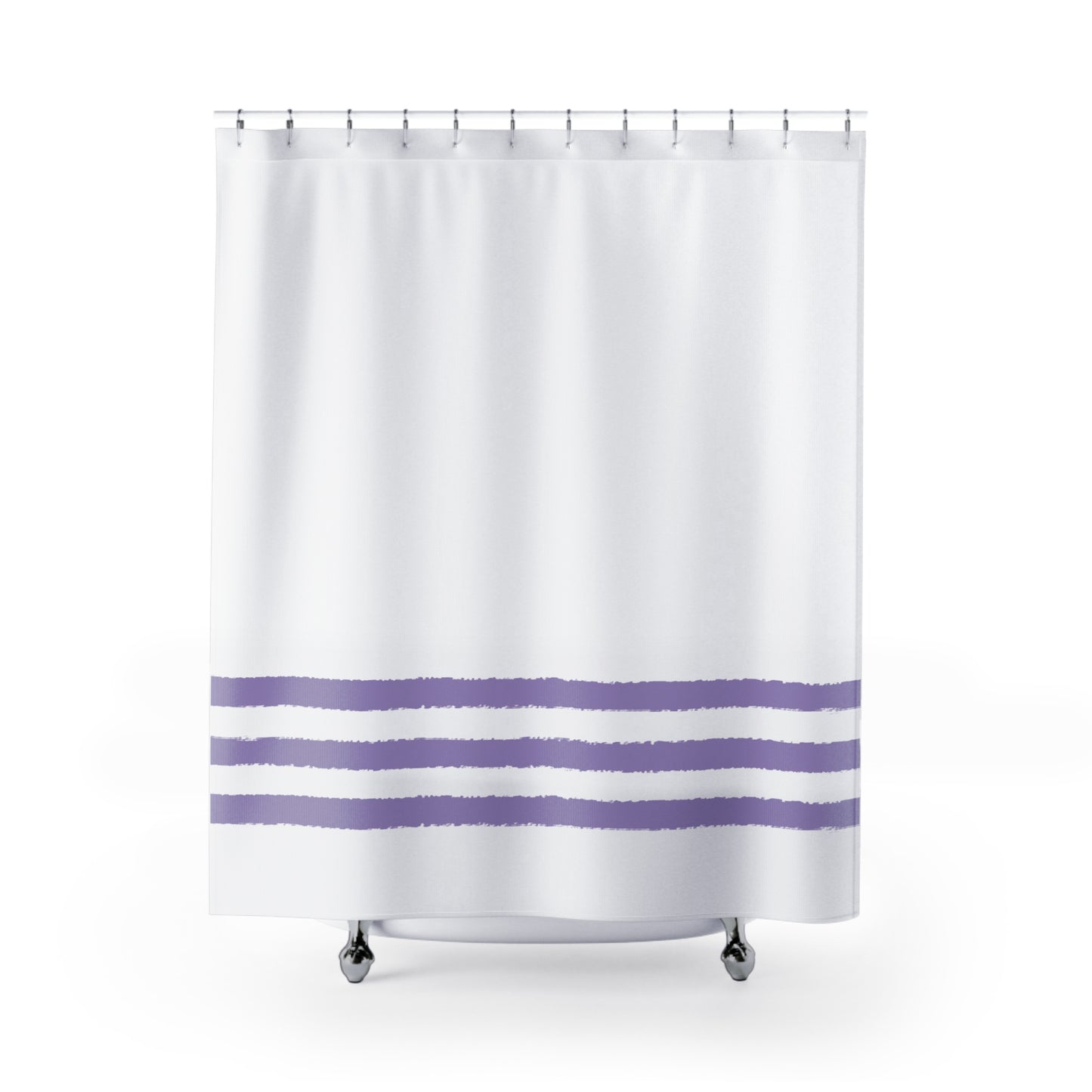White Shower Curtain with Light Purple Hand-painted Stripe Print | SC-1382-375