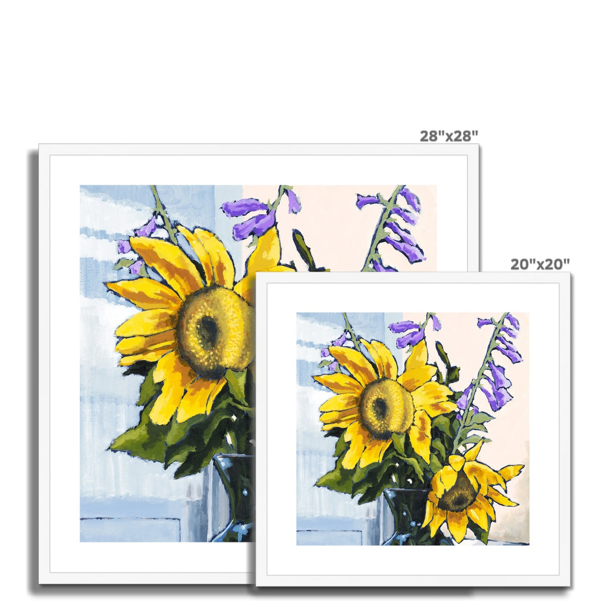 Framed Fine Art Print, White Mat - 8x8 12x12 16x16 20x20 24x24 28x28 inches | Sunflowers in Acrylic, FPS-1040