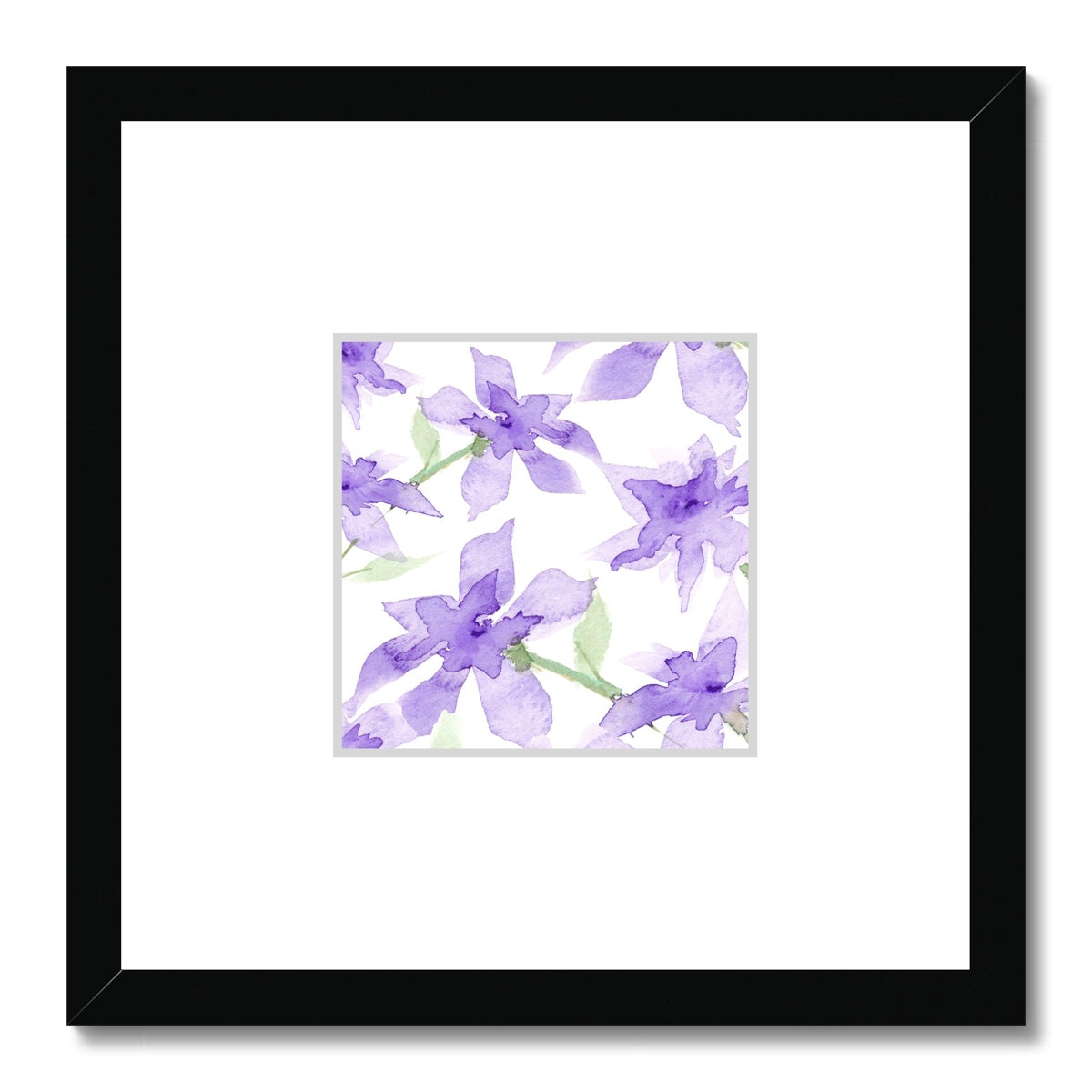 Framed Fine Art Print, Faux Mat - 12x12 inches | Purple Floral Watercolor, fms-1320-004