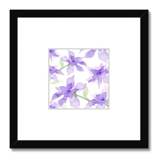 Framed Fine Art Print, Faux Mat - 12x12 inches | Purple Floral Watercolor, fms-1320-004