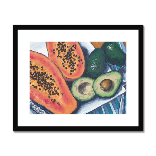 Framed Fine Art Print, White Mat - 10x8 14x11 20x16 28x20 40x28 inches | Papaya & Avocados, FPH-1000-1105
