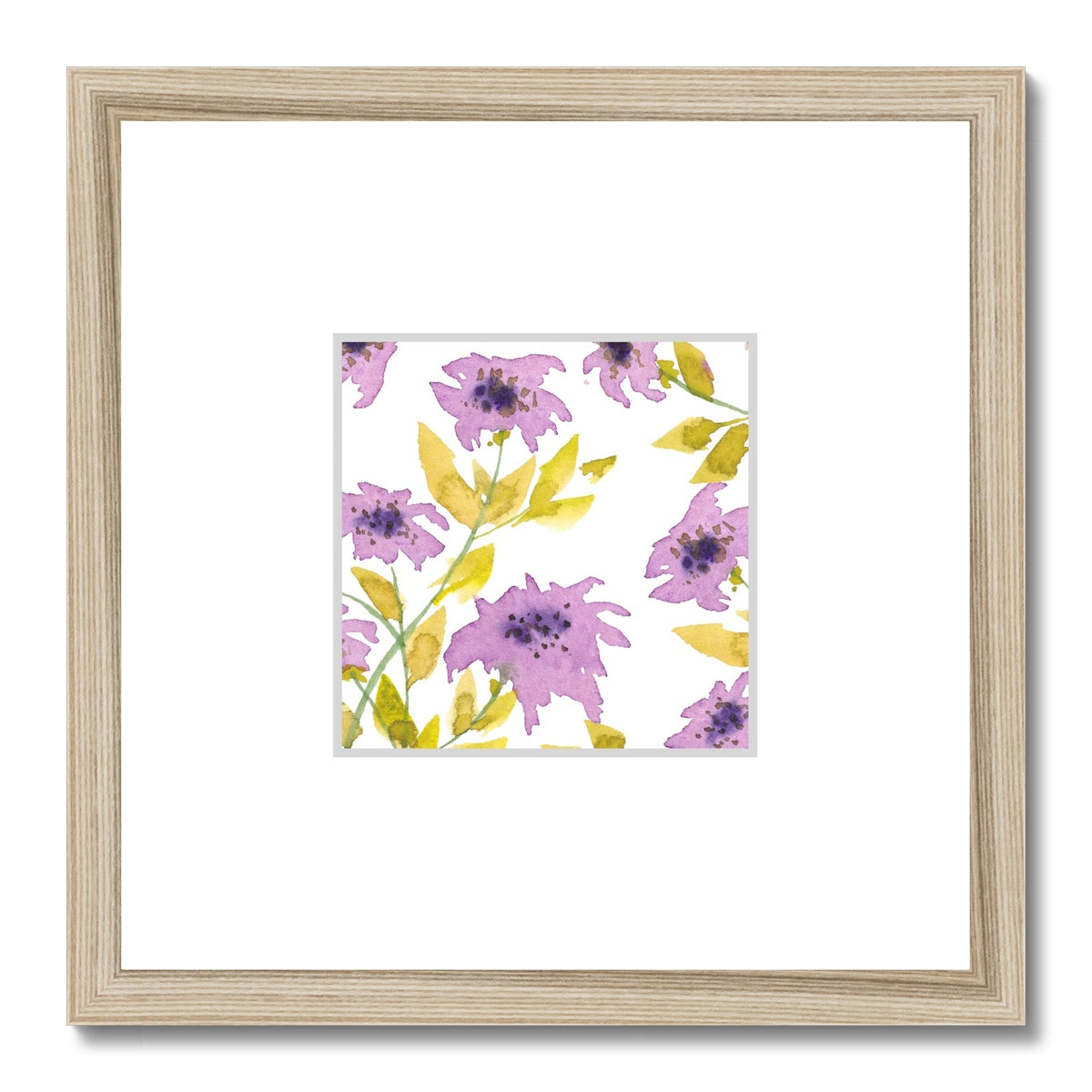 Framed Fine Art Print, Faux Mat - 12x12 inches | Mauve Floral Watercolor, fms-1360-001