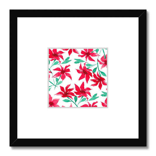 Framed Fine Art Print, Faux Mat - 12x12 inches | Red Floral Watercolor, fms-1330-003