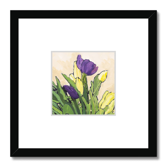 Framed Fine Art Print, Faux Mat - 12x12 inches | Purple & Yellow Tulips in Acrylic, FMS-1060-002