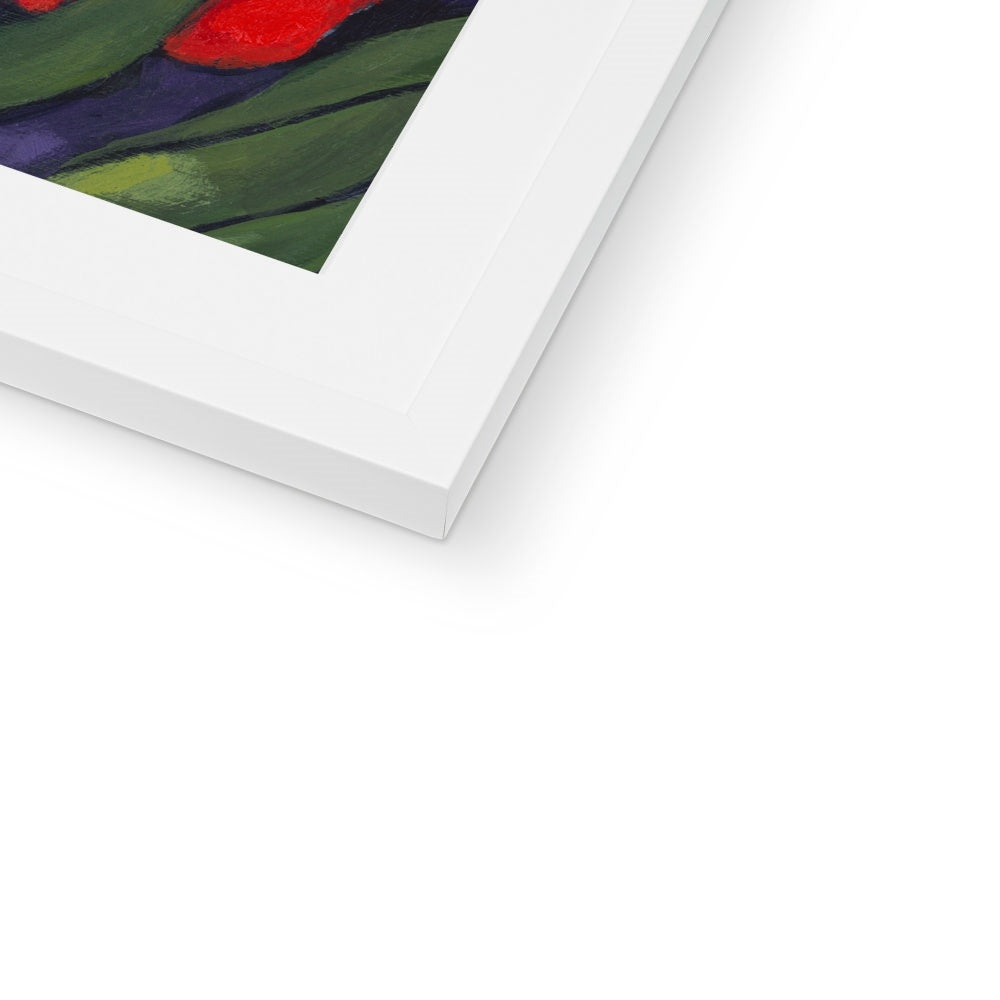 Framed Fine Art Print, White Mat - 8x8 12x12 16x16 20x20 24x24 28x28 inches | Red Tulips in Acrylic, FPS-1111