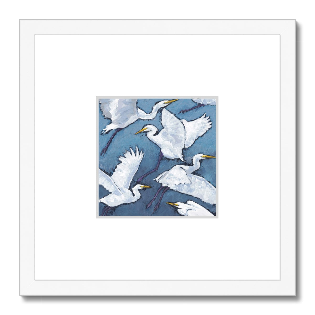 Framed Fine Art Print, Faux Mat - 12x12 inches | White Herons in Acrylic, FMS-1020-001