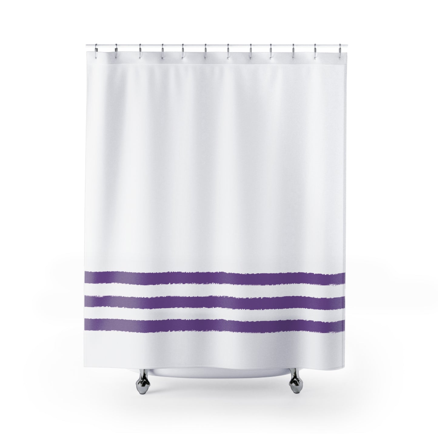 White Shower Curtain with Purple Hand-painted Stripe Print | SC-1061-100