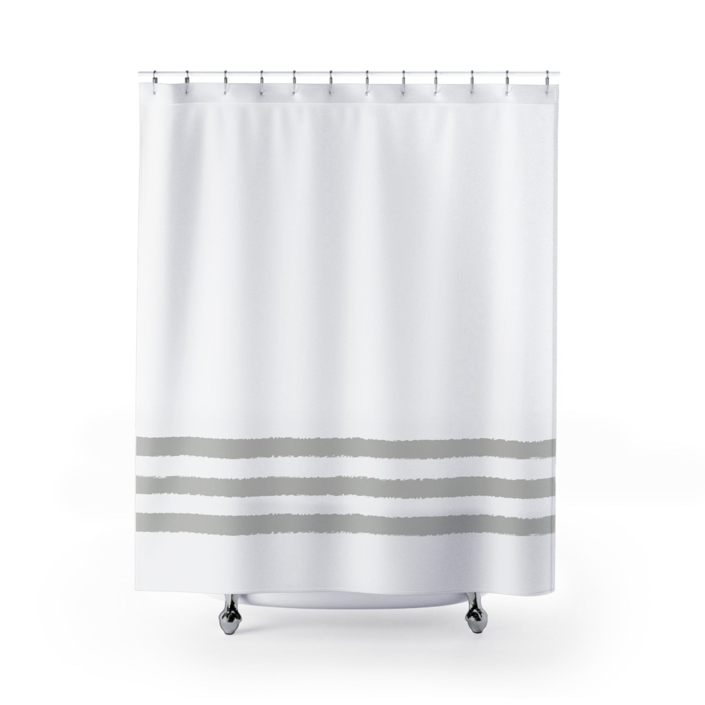 White Shower Curtain with Grey-green Hand-painted Stripe Print | SC-1242-300