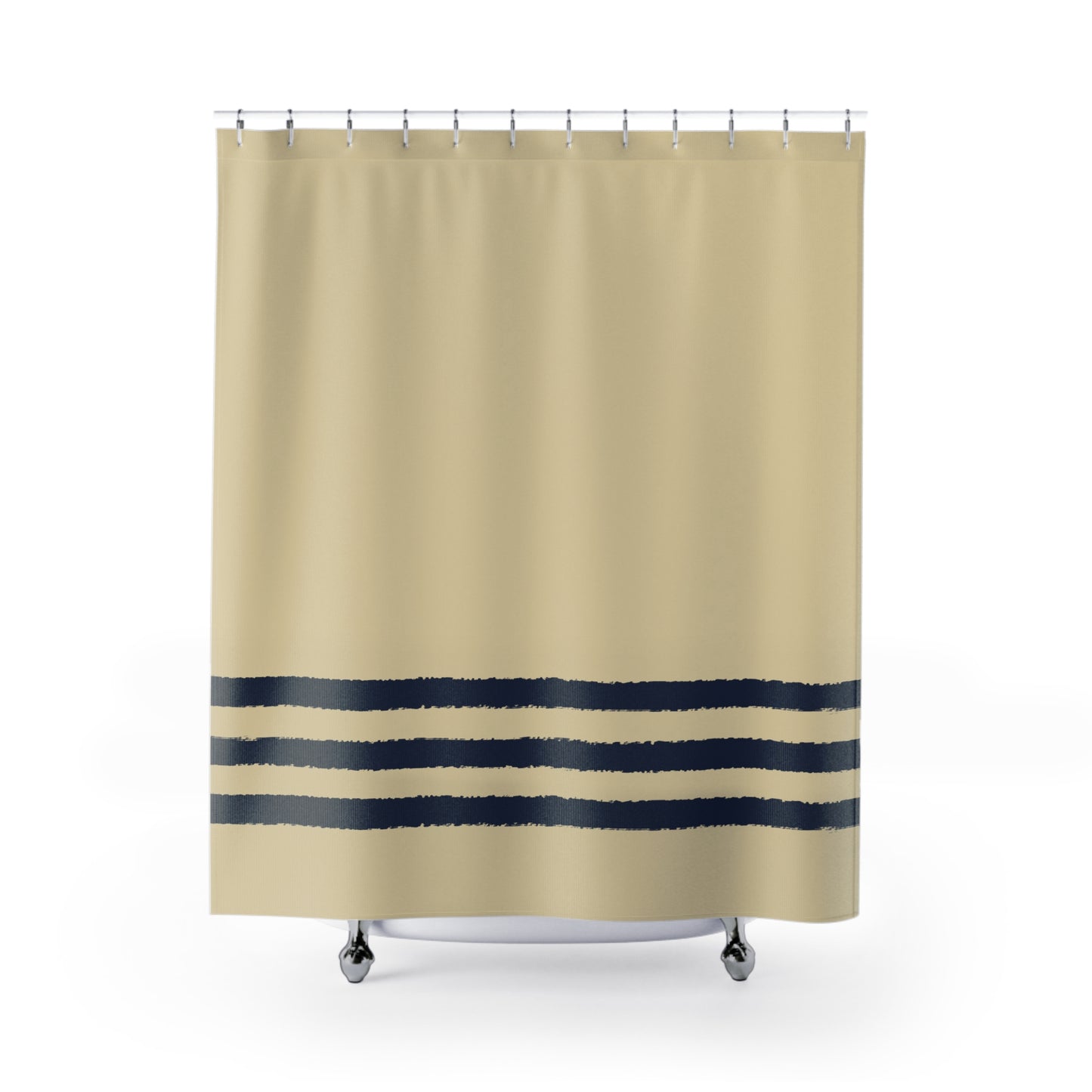 Tan Shower Curtain with Navy Blue Hand-painted Stripe Print | SC-1274-400