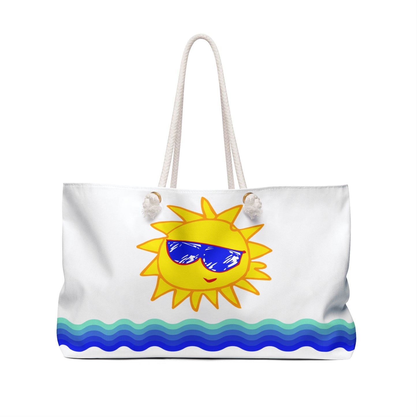 White Beach Tote / Weekender Bag with Sunfilled Cheerful Vibes | WBSF-W