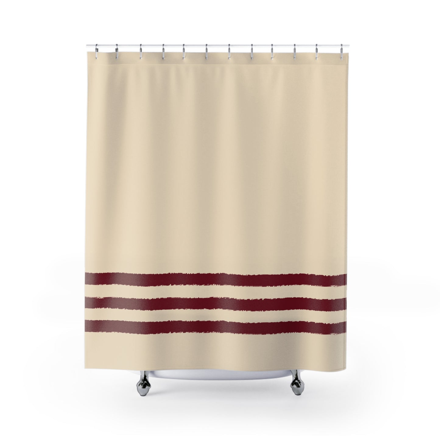 Beige Shower Curtain with Burgundy Red Hand-painted Stripe Print | SC-1285-500